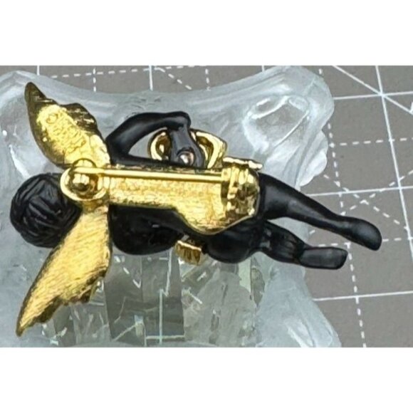 Vintage Coreen Simpson Black & Gold Cherub Brooch Pin - Picture 2 of 3